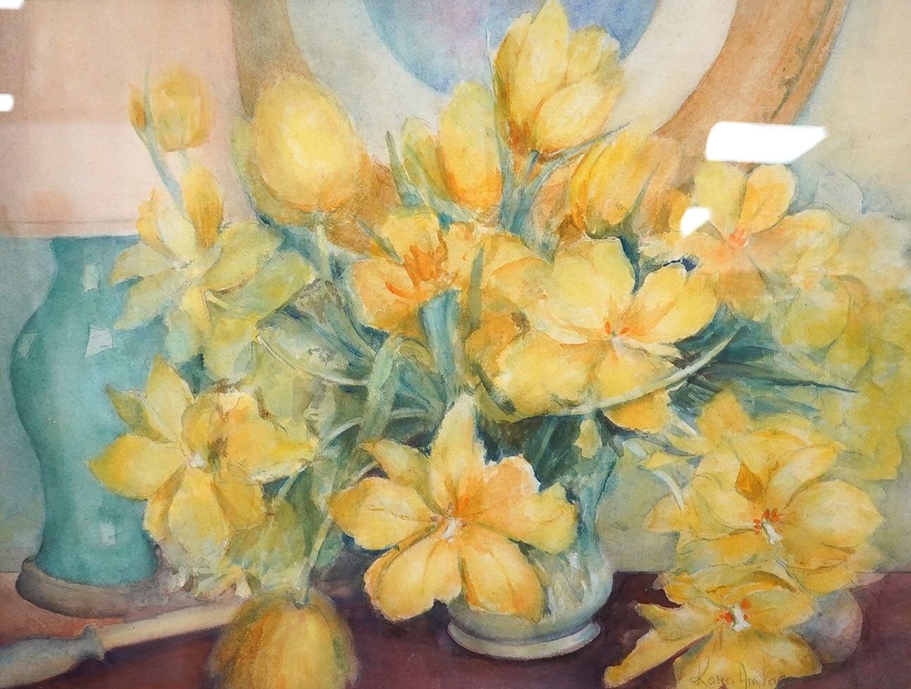 Three 20th century and Contemporary watercolours, Still lifes of flowers, including one signed M E Seaton, largest 69 x 54cm. Condition - poor to fair